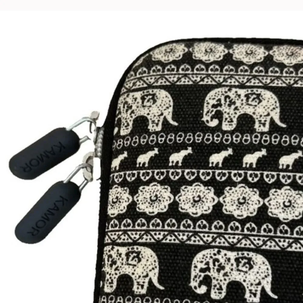 KAMOR Laptop Sleeve & Essential Wallet Case African Indian Elephant Design Zip